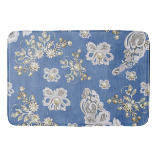 Denim lace - Ivory-Pearls Repeat Pattern Bath Mat