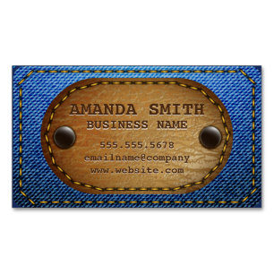Denim Leather Stitched Background Magnetic Business Card