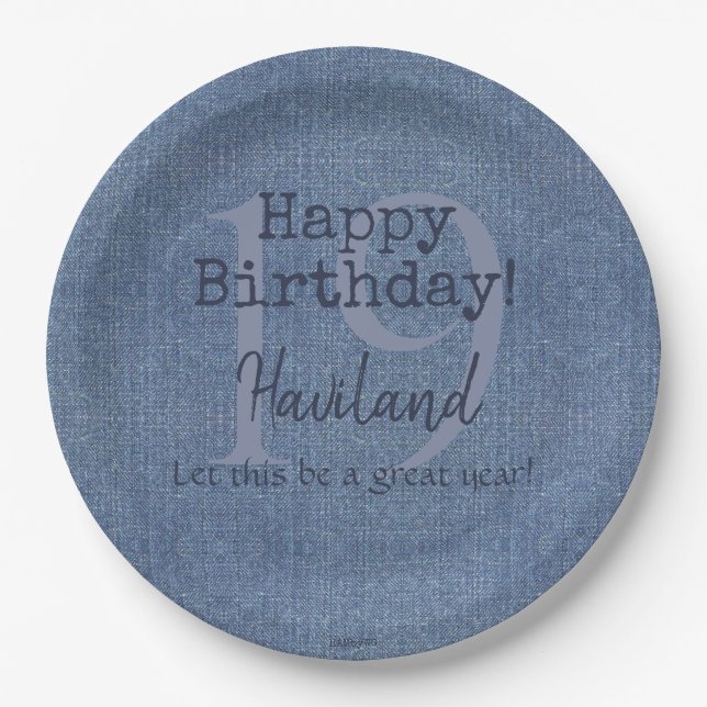 Denim Look Personalizable Paper Plate  HAMbyWG (Front)