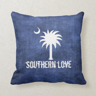 Denim Look South Carolina Love Palmetto Tree Cushion