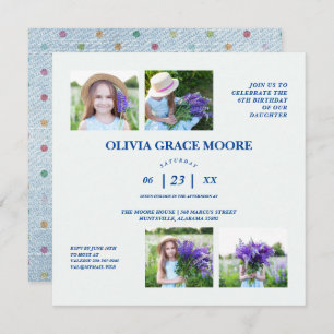 Denim Multicolored Polka Dots Children Birthday Invitation