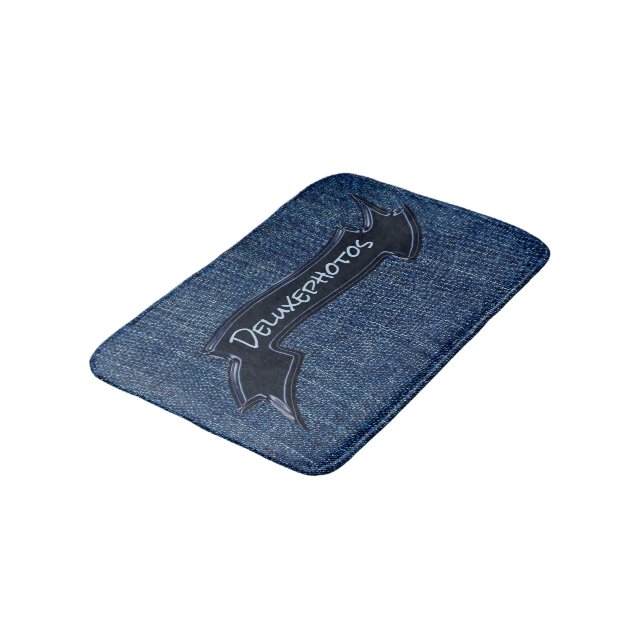 Denim Navy Ribbon Bath Mat (Angled)