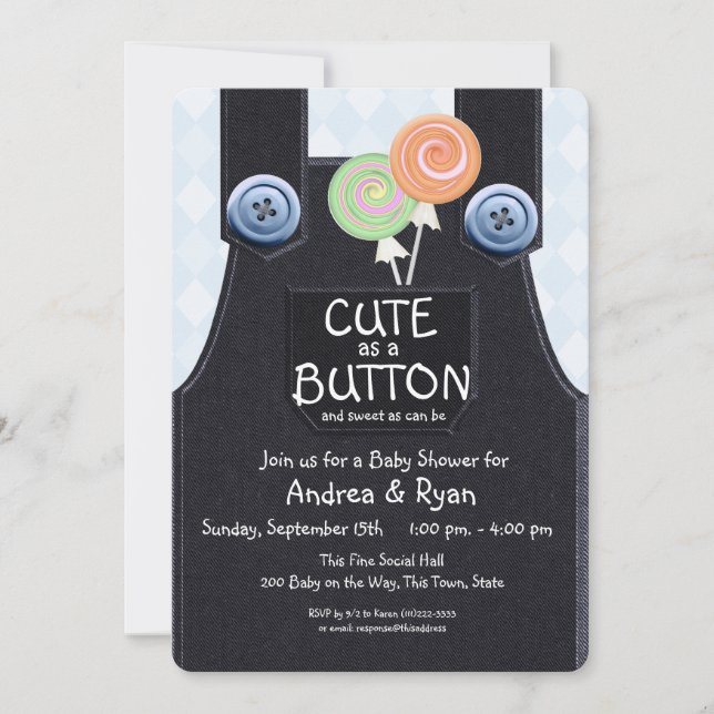 Denim Overalls Cute as a Button Invitation (Front)
