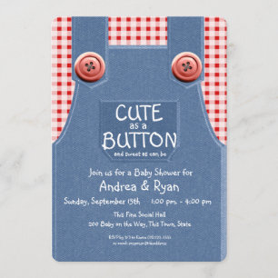 Denim Overalls Cute as a Button Invitation