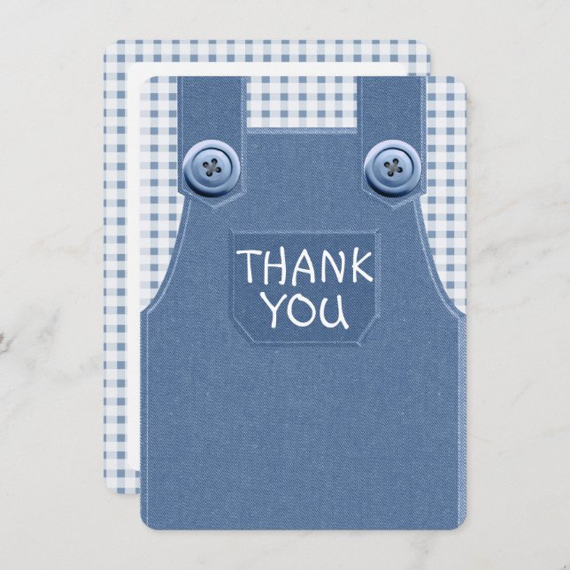 Denim Overalls Cute as a Button Thank You Card (Front/Back)