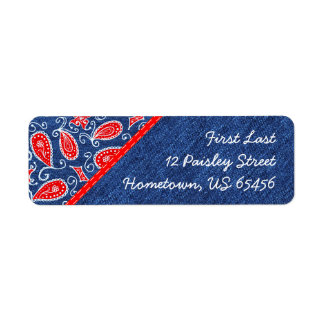 Denim Paisley Cute Floral Red White and Blue Jeans Return Address Label