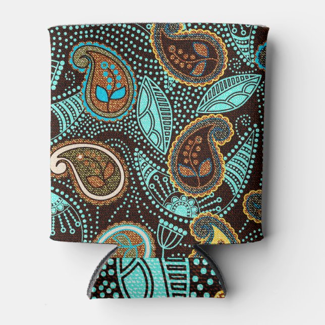 Denim Paisley: Seamless Jeans Texture Pattern Can Cooler (Front)