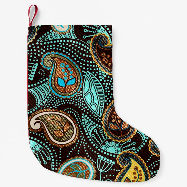 Denim Paisley: Seamless Jeans Texture Pattern Small Christmas Stocking (Front)