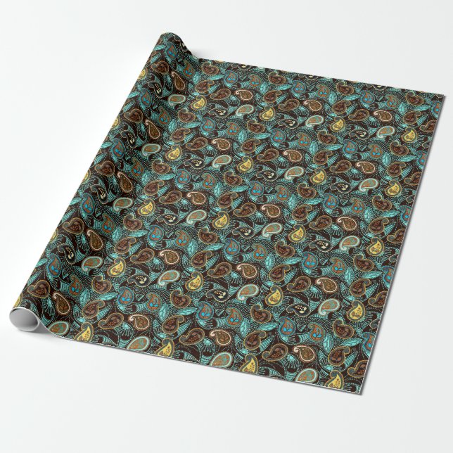 Denim Paisley: Seamless Jeans Texture Pattern Wrapping Paper (Unrolled)