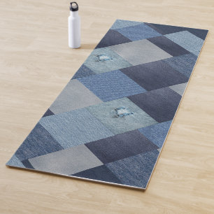 Denim Patchwork Blue Fabric Yoga Mat