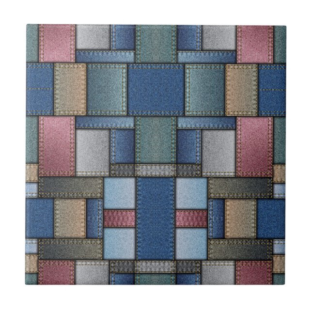 Denim Patchwork Ceramic Tile (Front)