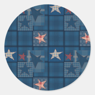 Denim patchwork classic round sticker