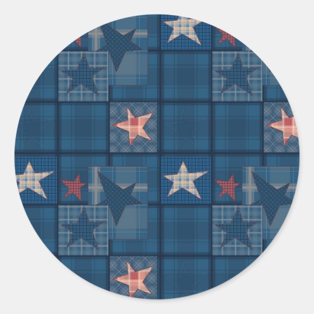 Denim patchwork classic round sticker (Front)