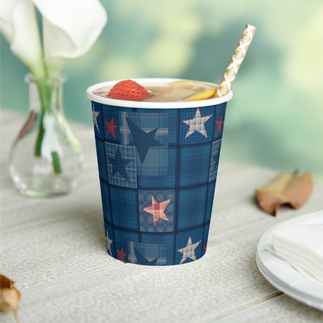 Denim patchwork favour box paper cups (Insitu)