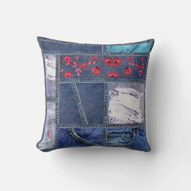 Denim Patchwork-Inspired Cushion (Front)