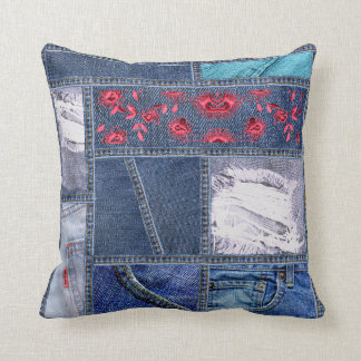 Denim Patchwork-Inspired Cushion