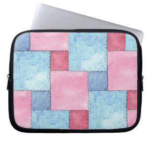 Denim Patchwork Laptop Sleeve, Pinks, Blues Sleeve