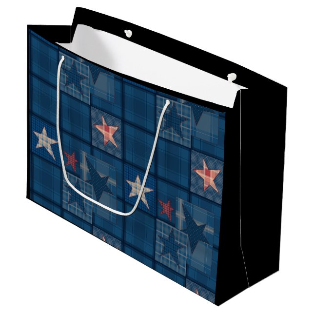 Denim patchwork large gift bag (Front Angled)