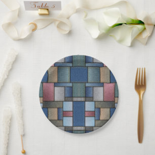 Denim Patchwork Paper Plate