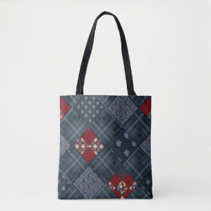 Denim patchwork, patchwork, textile, blue pattern tote bag