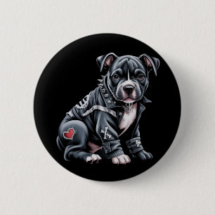 Denim Patchwork Pitbull Dog Edgy Rocker Gothic 6 Cm Round Badge