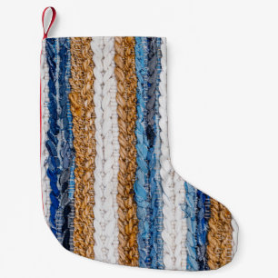 Denim patchwork: recycled jeans rug. small christmas stocking