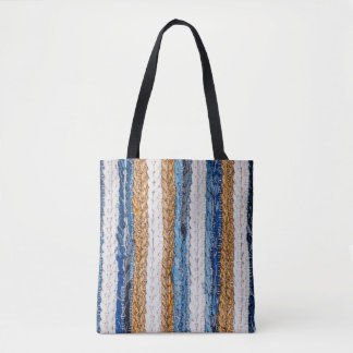 Denim patchwork: recycled jeans rug. tote bag