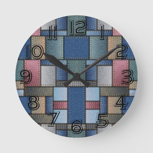 Denim Patchwork Round Clock (Front)