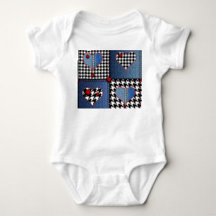 Denim Patchwork: Seamless Fabric Pattern Baby Bodysuit