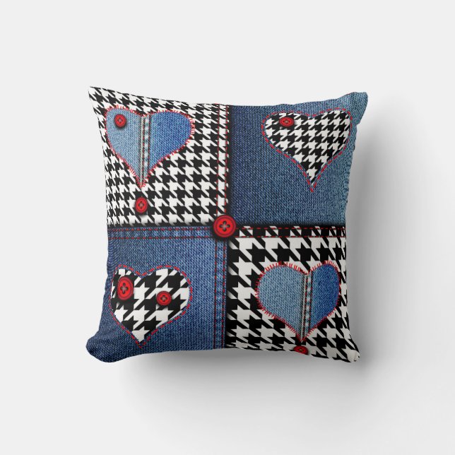 Denim Patchwork: Seamless Fabric Pattern Cushion (Front)