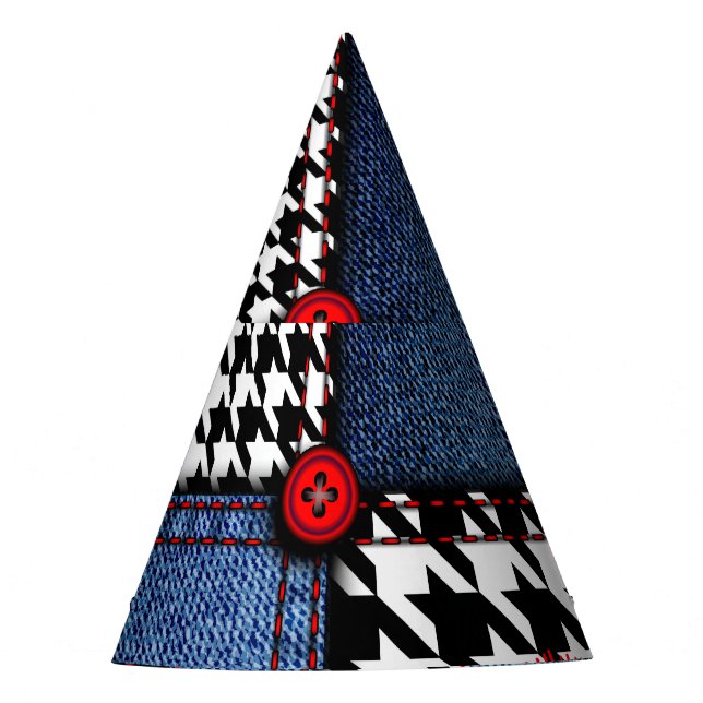 Denim Patchwork: Seamless Fabric Pattern Party Hat (Front)