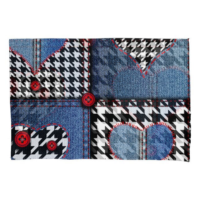 Denim Patchwork: Seamless Fabric Pattern Pillowcase (Front)