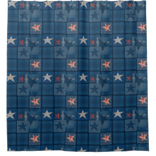 Denim patchwork shower curtain