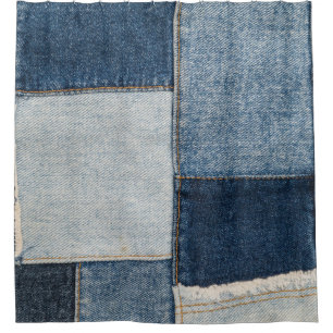 Denim Patchwork: Vintage Textile Pattern Shower Curtain