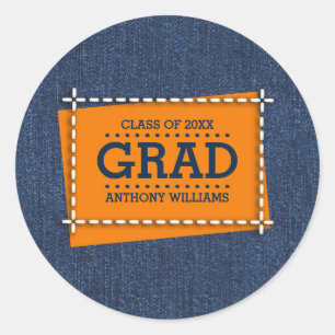 Denim Pattern Custom Graduation Classic Round Sticker