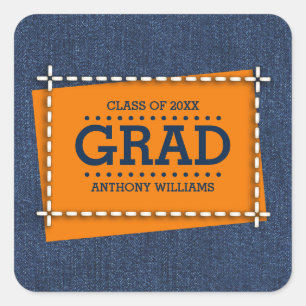 Denim Pattern Custom Graduation  Square Sticker