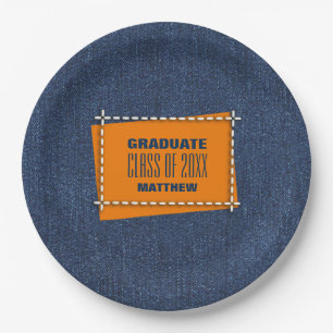 Denim Pattern Graduation Party Custom Paper Plates