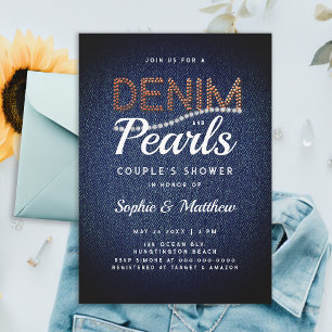 Denim Pearls Couple Wedding Shower Elegant Rustic Invitation
