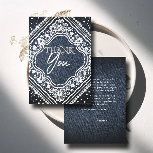 Denim Pearls Lace Elegant Modern 50th Birthday Thank You Card
