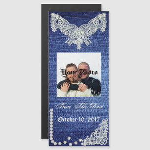 Denim Pearls & Lace Save The Date Magnet