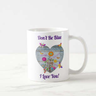 Denim Pocket Heart Flowers Butterflies Coffee Mug
