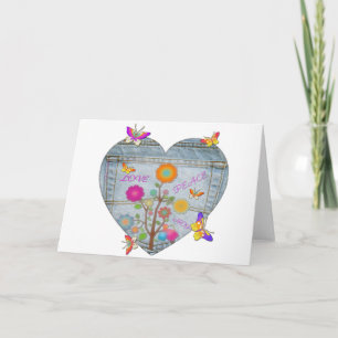 Denim Pocket Heart Flowers Butterflies Holiday Car