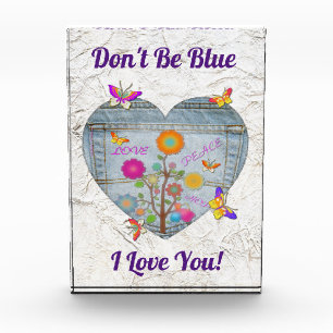 Denim Pocket Heart Flowers Butterflies Photo Block