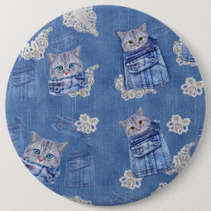 Denim pocket Jeans,Kittens and Lace 6 Cm Round Badge