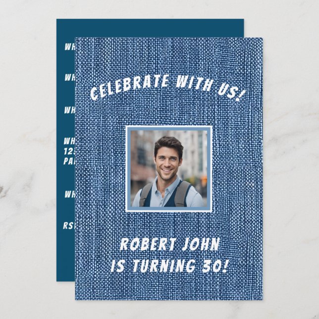 Denim Print 30th Golden Birthday Invitation (Front/Back)