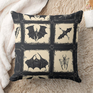 Denim Quilt with Bats and Skeletons Cushion