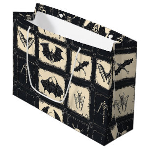 Denim Quilt with Bats and Skeletons Large Gift Bag