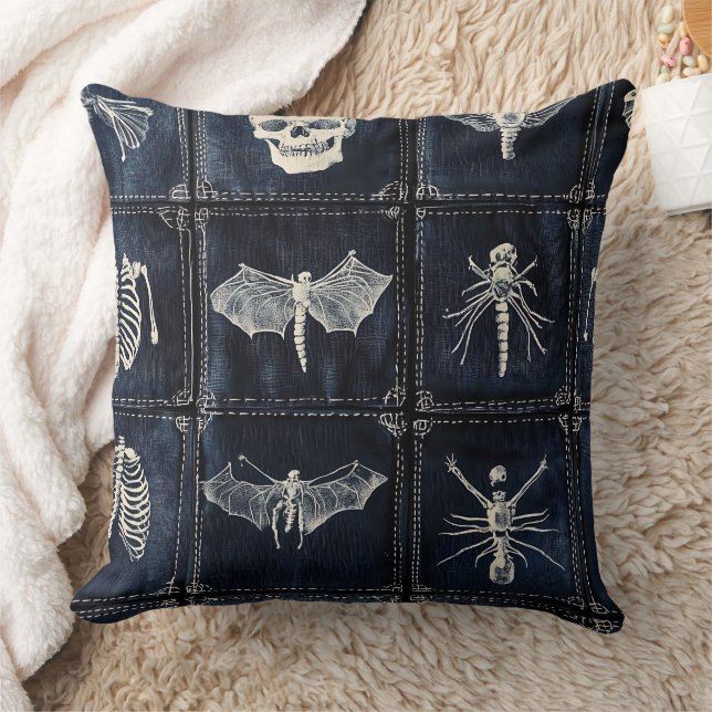 Denim Quilt with Skulls & Insects Cushion (Blanket)