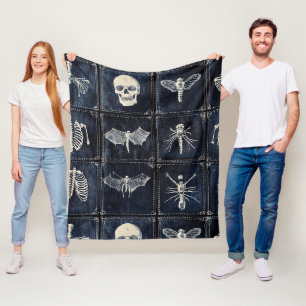 Denim Quilt with Skulls & Insects Fleece Blanket