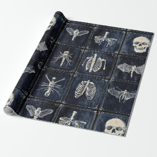 Denim Quilt with Skulls & Insects Wrapping Paper